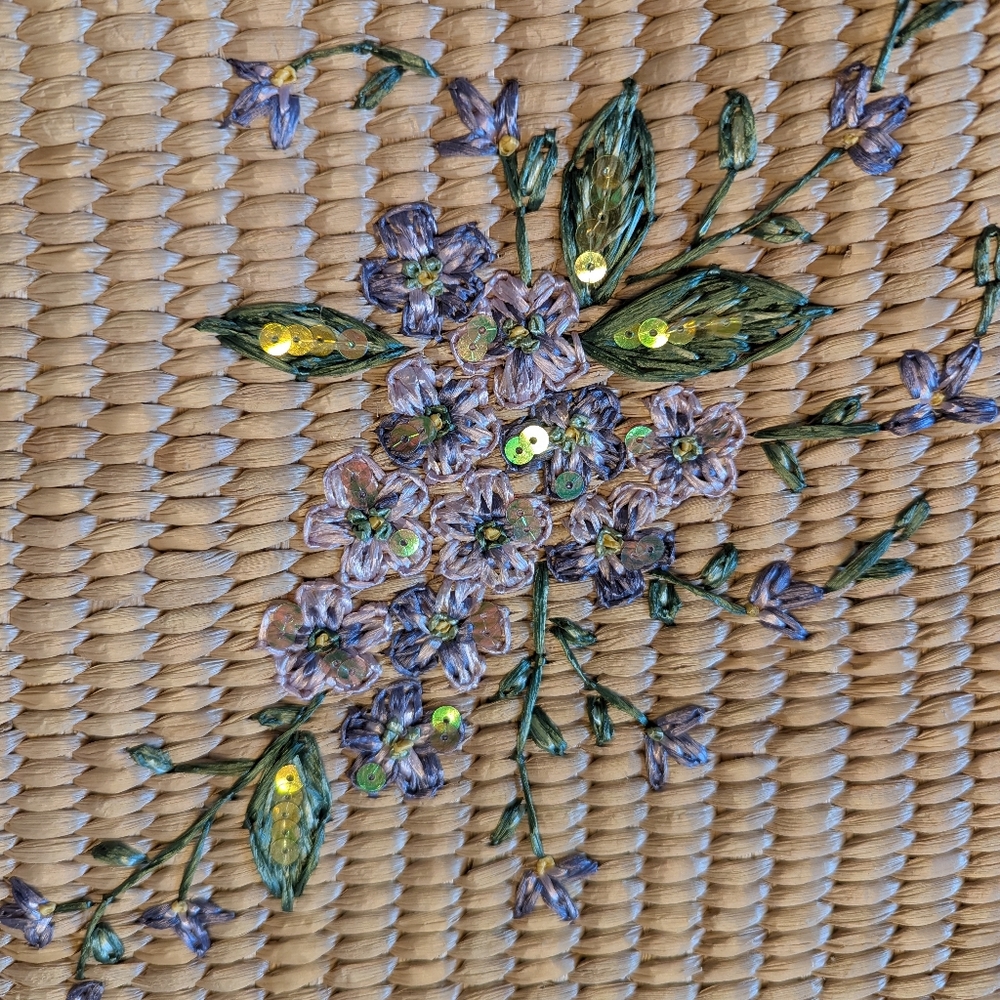 Capelli Elegant Floral Embroidered Straw Tote - Picture 6 of 8
